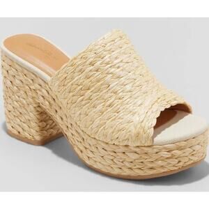 Universal Thread Women's Nessa Platform Straw Mule Chunky Heels,7.5